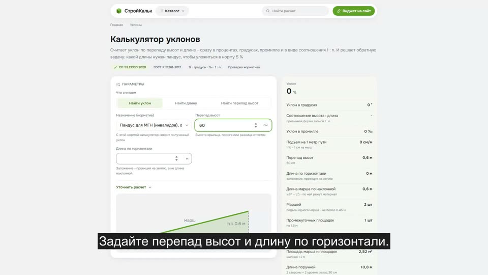 Как рассчитать уклон в калькуляторе